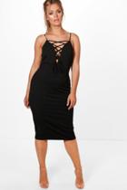 Boohoo Plus Danielle Lace Up Midi Dress Black