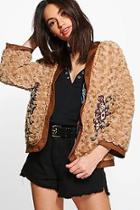 Boohoo Jenna Boutique Embroidered Faux Fur Jacket