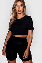 Boohoo Plus Button Front Rib Crop Top