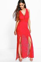 Boohoo Boutique Isla Lace V-neck Maxi Dress Red