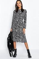 Boohoo Zebra Print Wrap Detail Midi Dress