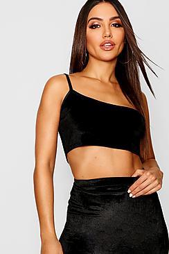 Boohoo One Shoulder Velvet Crop