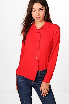 Boohoo Shannon Ruffle Front Button Shirt