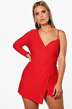 Boohoo Plus Maria One Sleeve Short Playsuit