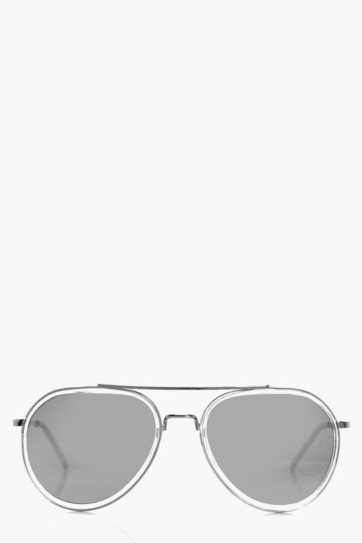 Boohoo Emma Double Metal Frame Revo Lense Aviators Silver