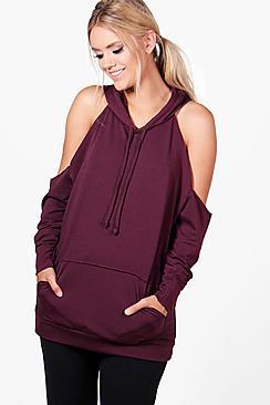 Boohoo Plus Nicole Open Shoulder Hoodie