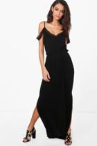 Boohoo Annora Lace Trim Cold Shouldermaxi Dress Black