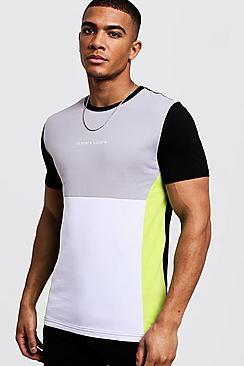 Boohoo Colour Block Muscle Fit Tee With Slogan