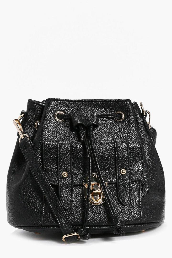 Boohoo Amy Metal Clasp Pocket Front Duffle Bag Black