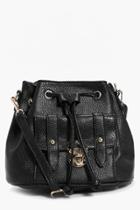 Boohoo Amy Metal Clasp Pocket Front Duffle Bag Black