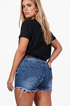 Boohoo Plus Amelia Studded Denim Short