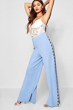 Boohoo Sports Tape Wide Leg Sweat Pants