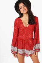 Boohoo Kay V Neck Oversized Crop & Short Co-ord Red