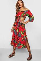 Boohoo Daisy Palm Bardot Wide Sleeve Culotte Co-ord