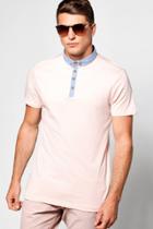 Boohoo Button Down Polo T Shirt With Chambray Collar Pink