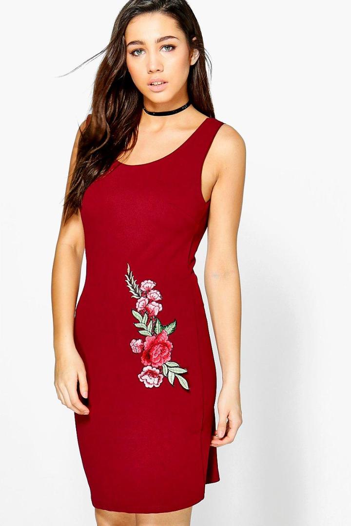 Boohoo Alex Applique Sleeveless Shift Dress Wine