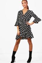 Boohoo Jennifer Woven Big Spot Wrap Dress