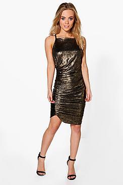Boohoo Petite Nicole Foil Printed Ruched Mini Dress