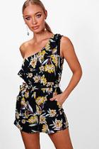 Boohoo Rory Floral One Shoulder Ruffle Playsuit
