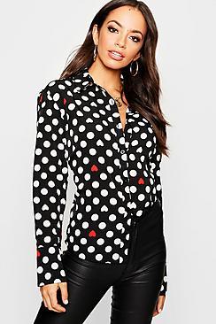 Boohoo Heart + Spot Print Shirt