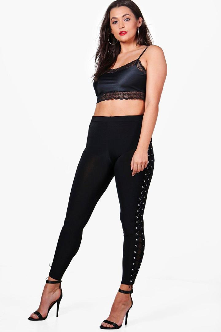 Boohoo Plus Frankie Eyelet Detail Legging Black