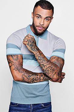 Boohoo Zip Detail Knitted Colour Block Polo
