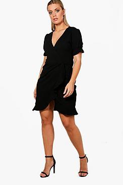 Boohoo Plus Lydia Ruffle Wrap Detail Dress
