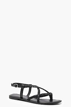 Boohoo Plaited Cross Strap Leather Sandals