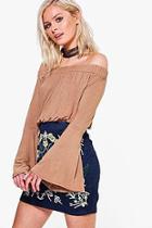 Boohoo Nora Flare Sleeve Bardot Crop