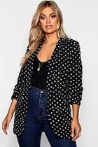 Boohoo Plus Polka Dot Rouched Sleeve Fitted Blazer
