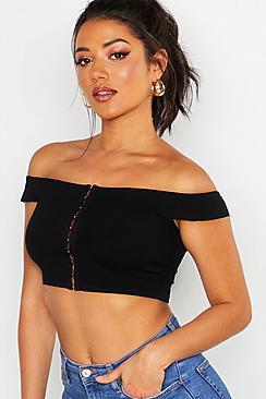 Boohoo Hook & Eye Bardot Crop Top