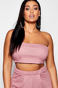 Boohoo Plus Glitter Lurex Bandeau Top