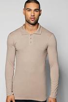 Boohoo Long Sleeve Muscle Fit Polo In Jersey