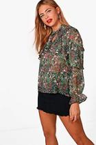 Boohoo Emily Ruffle Keyhole Floral Blouse