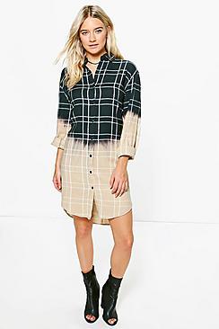 Boohoo Shreyja Dip Dye Monochrome Check Shirt Dress