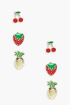 Boohoo Deena Mixed Fruit Stud Earrings 3 Pack