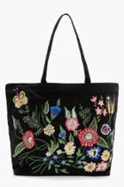 Boohoo Caroline Butterfly Embroidered Shopper Bag Black