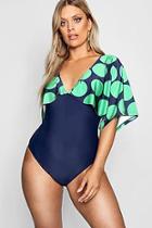 Boohoo Plus Polka Dot Kimono Sleeve Swimsuit