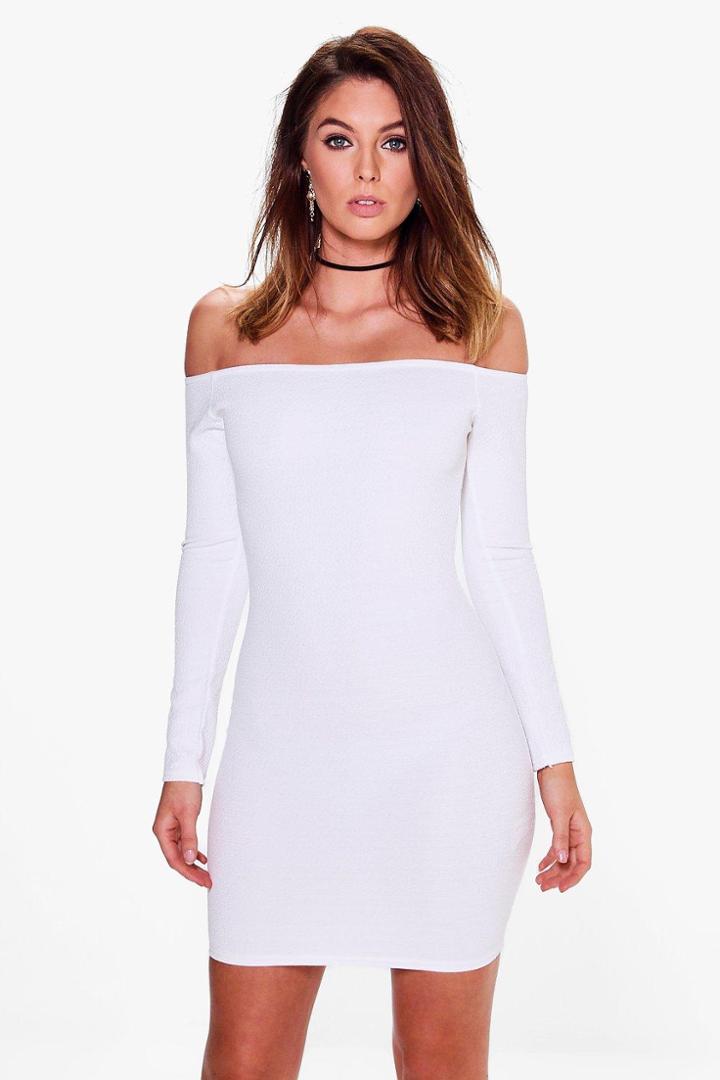 Boohoo Jinny Off Shoulder Textured Midi Dress Ivory