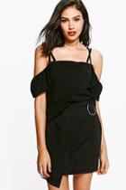 Boohoo Lizzy Multi Strap Off The Shoulder Top Black