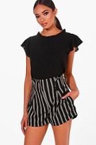 Boohoo Zoey Ruffle Collar Woven Short Sleeved Top
