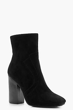 Boohoo Caroline Square Toe Block Heel Shoe Boot