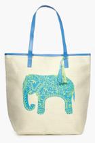 Boohoo Nadia Elephant Straw Beach Bag Blue