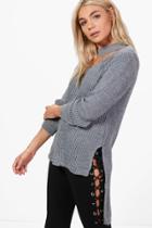 Boohoo Hannah Choker Oversized Knitted Tunic Grey