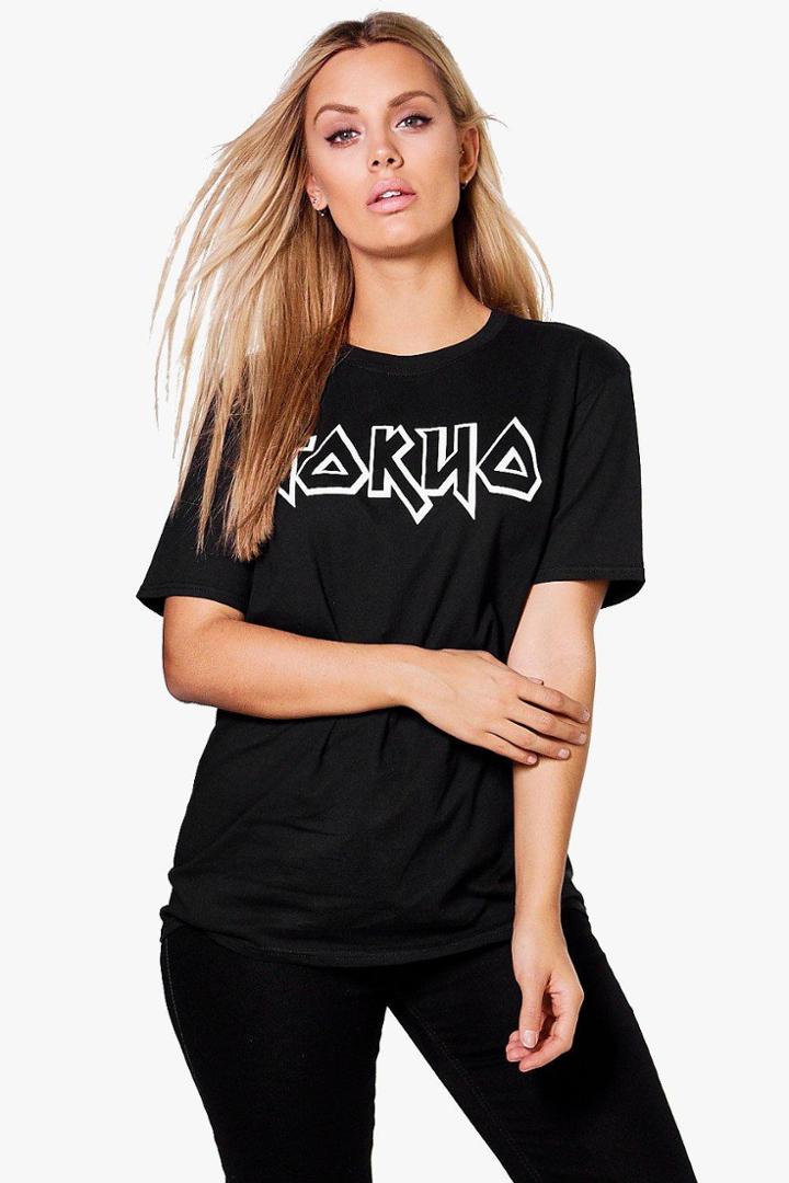 Boohoo Plus Paige 'tokyo' Printed Tee Black