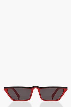 Boohoo Red Frame Flat Top Square Skinny Sunglasses