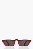 Boohoo Red Frame Flat Top Square Skinny Sunglasses