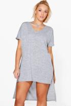 Boohoo Plus Sara Strap Detail Dip Hem Tunic Dress Grey