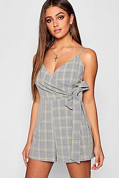 Boohoo Check Wrap Over Skort Romper