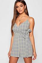 Boohoo Check Wrap Over Skort Romper